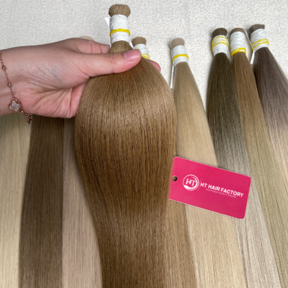 Tóc nối tự nhiên Cao Cấp tóc tẩy/nhuộm màu dài 50cm - Hình ảnh 2