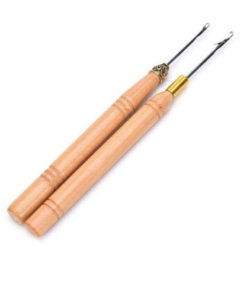 Bộ dụng cụ nối tóc lông vũ cán gỗ – Kéo, kim móc chỉ chuyên dùng cho salon