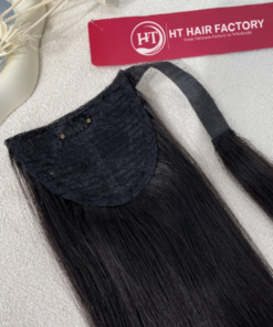 Tóc cột đuôi ngựa thẳng làm từ tóc thật có khóa dán cao cấp