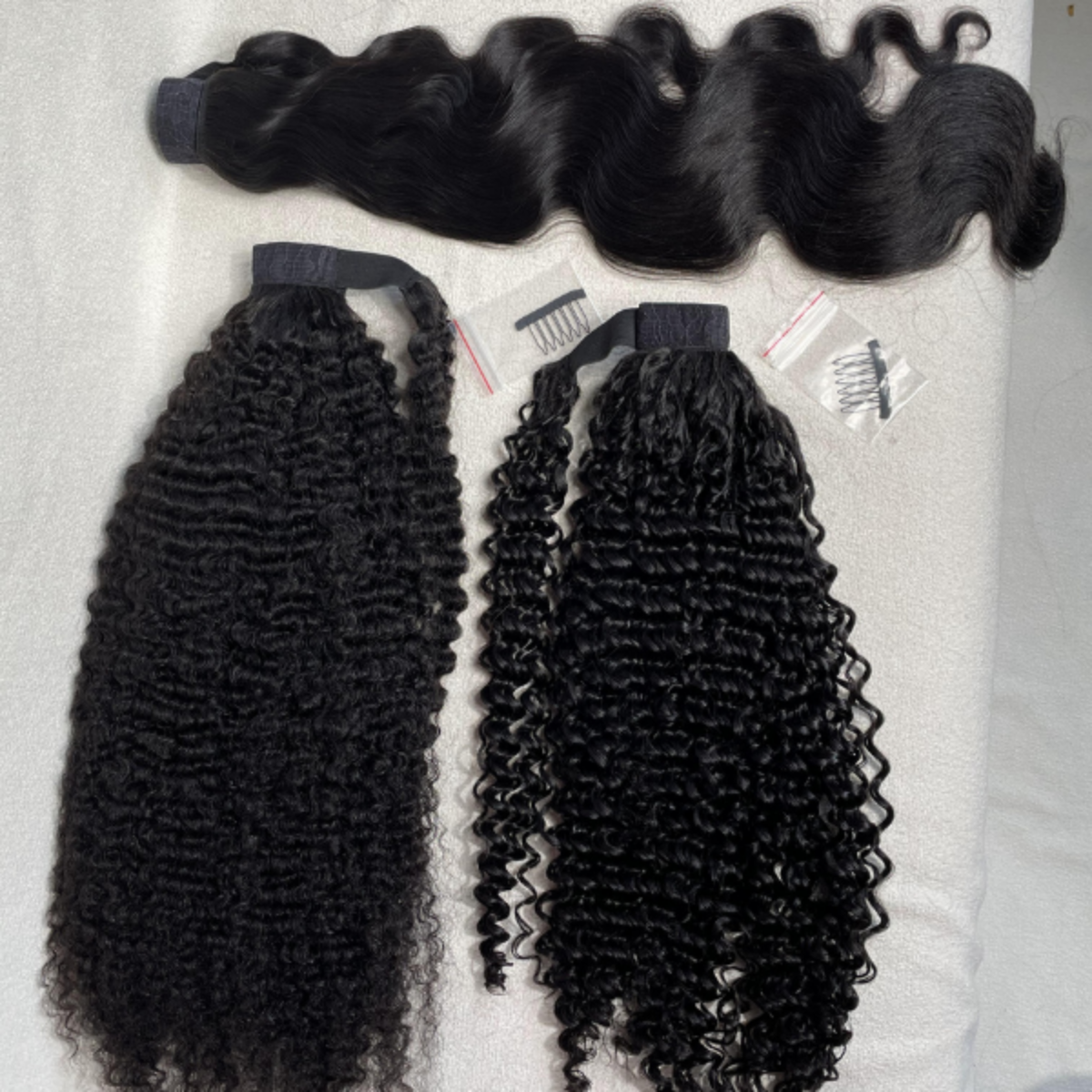 Tóc cột đuôi ngựa xoăn tự nhiên làm từ tóc thật có ống chun co giãn - Hình ảnh 3