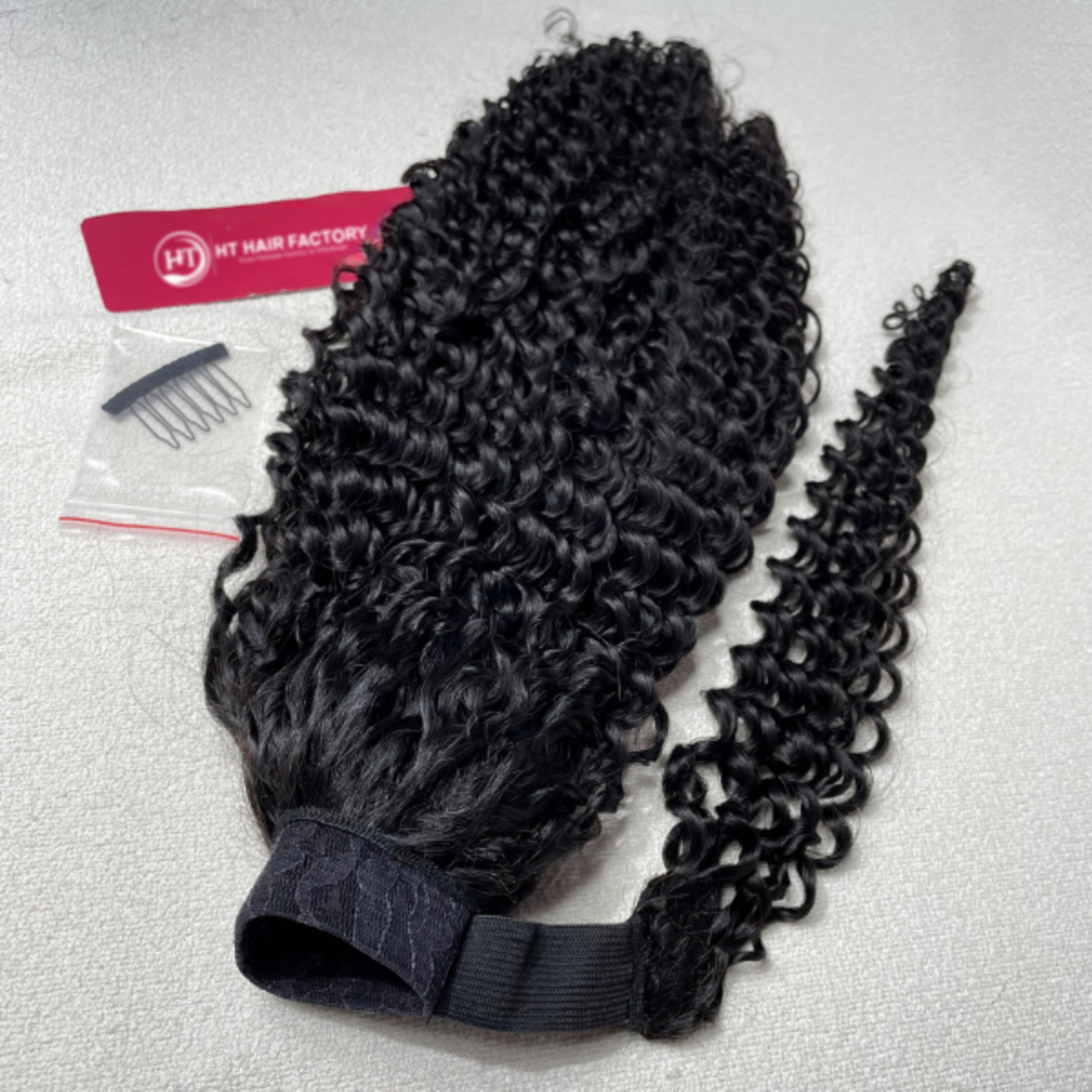 Tóc cột đuôi ngựa xoăn tự nhiên làm từ tóc thật có ống chun co giãn