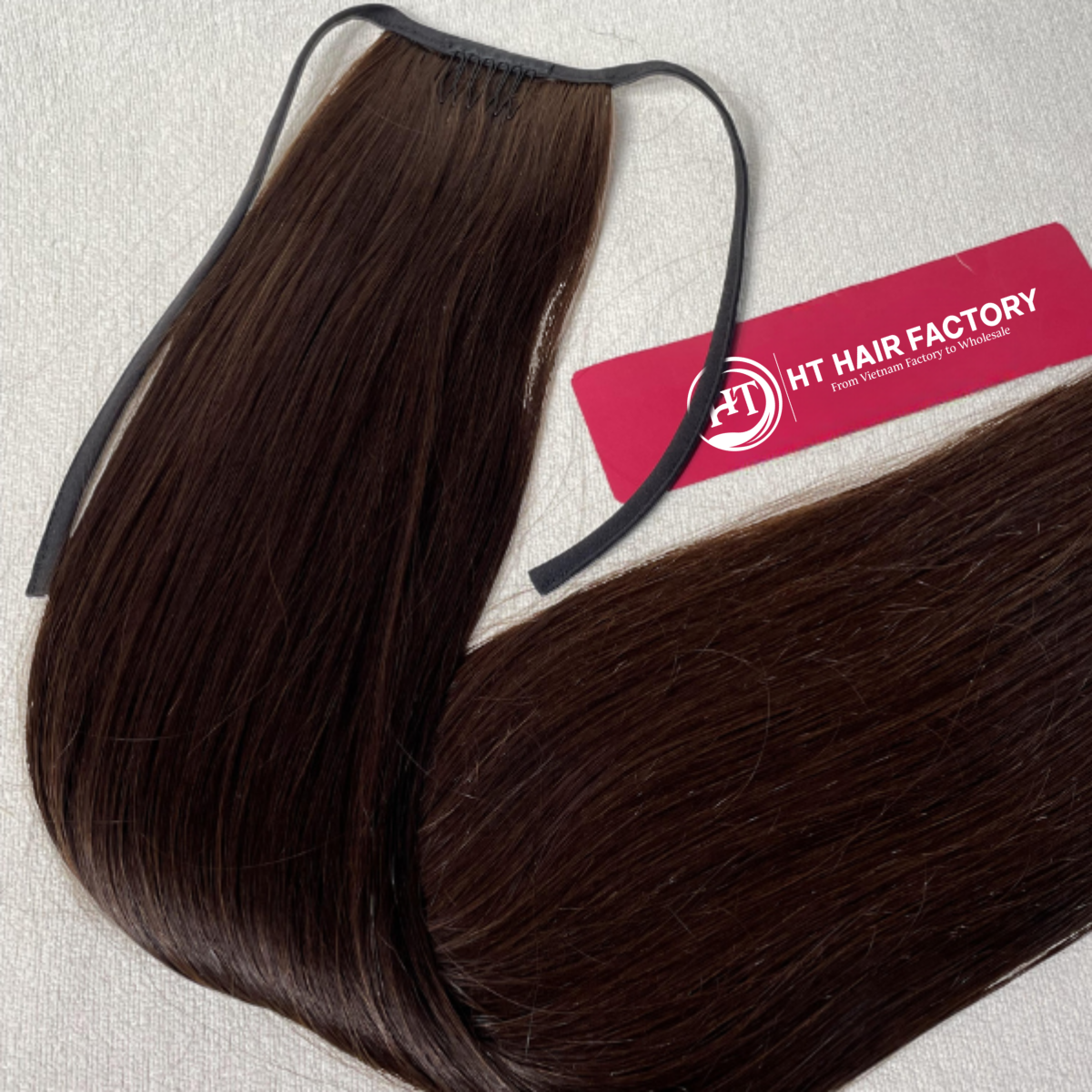 Tóc cột đuôi ngựa thẳng có dây buộc từ tóc thật cao cấp